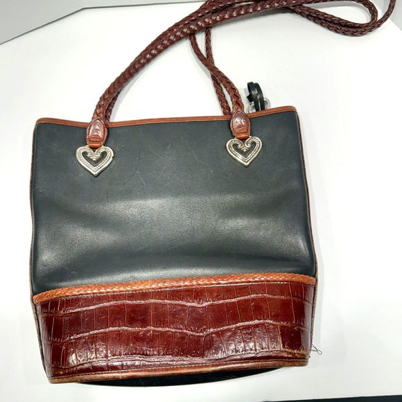 BRIGHTON Black & Brown Genuine Leather Bucket Tote - VINTAGE - Picture 2 of 12